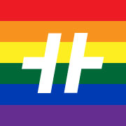 Hansefit-Logo Vielfalt. Logo vor Regenbogen-Flagge.
