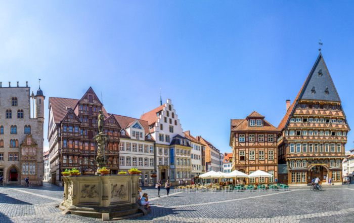 Marktplatz mit Fachwerkhäusern in Hildesheim