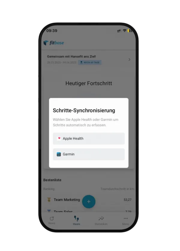 Screenshot aus der App für die Schritte-Synchonisierung