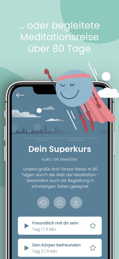 Grafik mit einer Abbildung von "Deinem Superkurs" in der Balloon App.