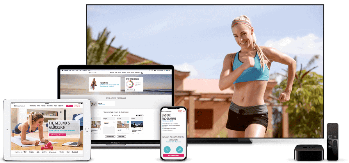 fitnessraum-devices-startseite Eine Abbildung verschiedener fitnessraum.de Startbildschirme