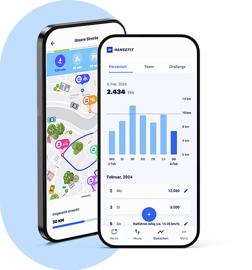 Composing von zwei Smartphones mit Screenshots der App
