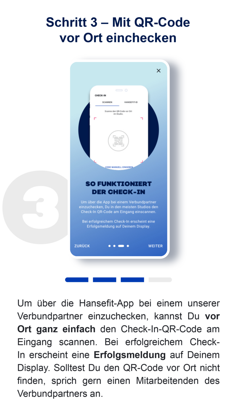 app-schritt3 App Anleitung Schritt 3 wie man mit dem QR Code eincheckt