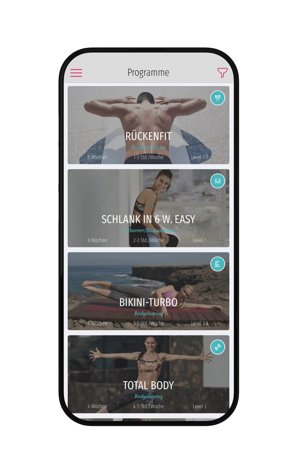 fitness-RAUM_Mockup Screenshot von der Fitnessraum App