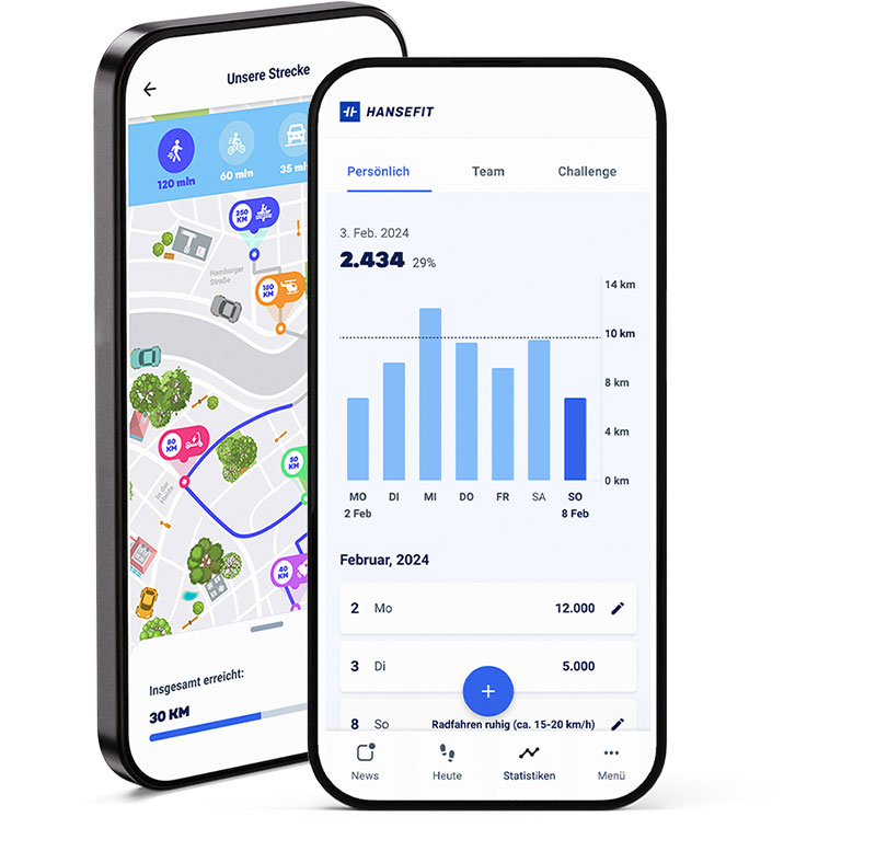 Mockup des Schrittwettbewerbs in der App von Hansefit