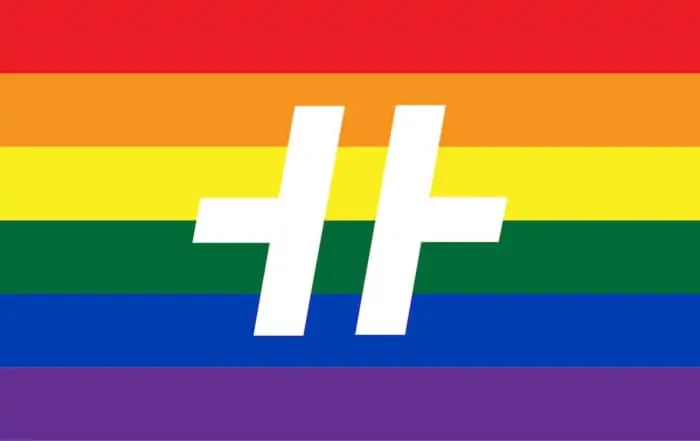 Die Hansefit Bildmarke auf einem Regenbogenhintergrund