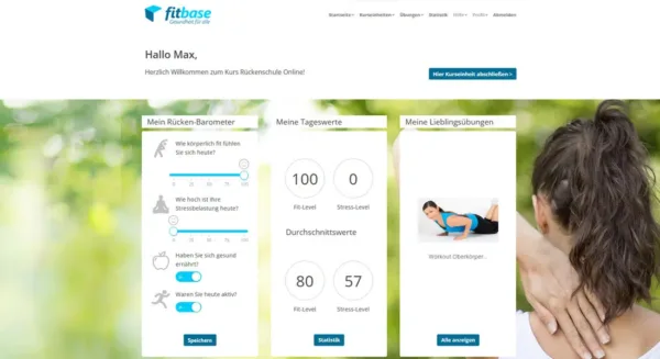 Ein Screenshot von dem fitbase-Portal