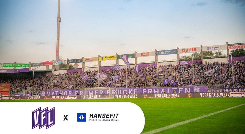 vfl-hansefit-header Ein Bild des VfL Stadions mit den Logos vom VfL und von Hansefit.