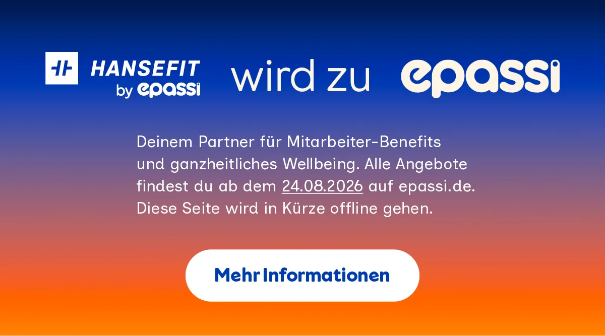 Ein Pop Up Banner, auf dem der Text kommuniziert, dass Hansefit bald zu Epassi wird.